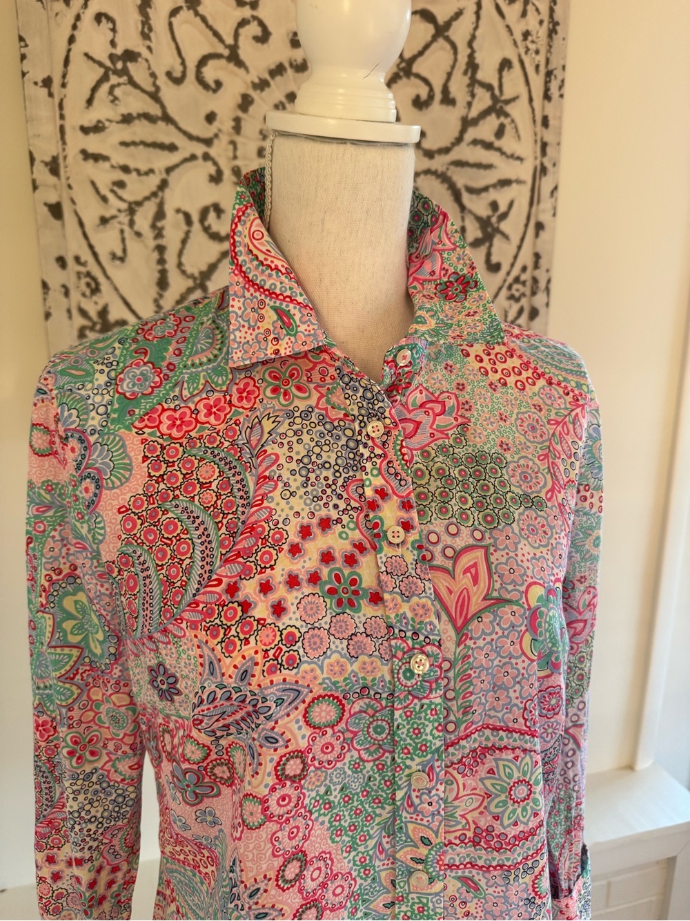 Talbots Paisley Floral Button Front Shirt | Women’s Medium | 100% Cotton